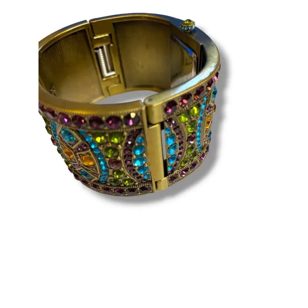 Heidi Daus Divinely Deco Cuff Bangle Watch Pave Crystal Working Multicolor